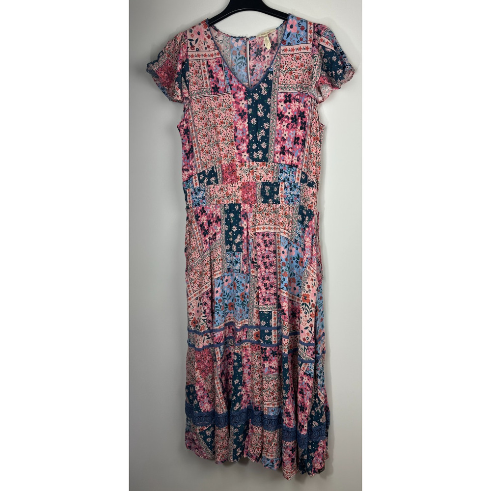 Matilda Jane Wildlife Maxi Dress Pink Teal Floral Boho Patchwork Women's Size XL - Picture 15 of 16